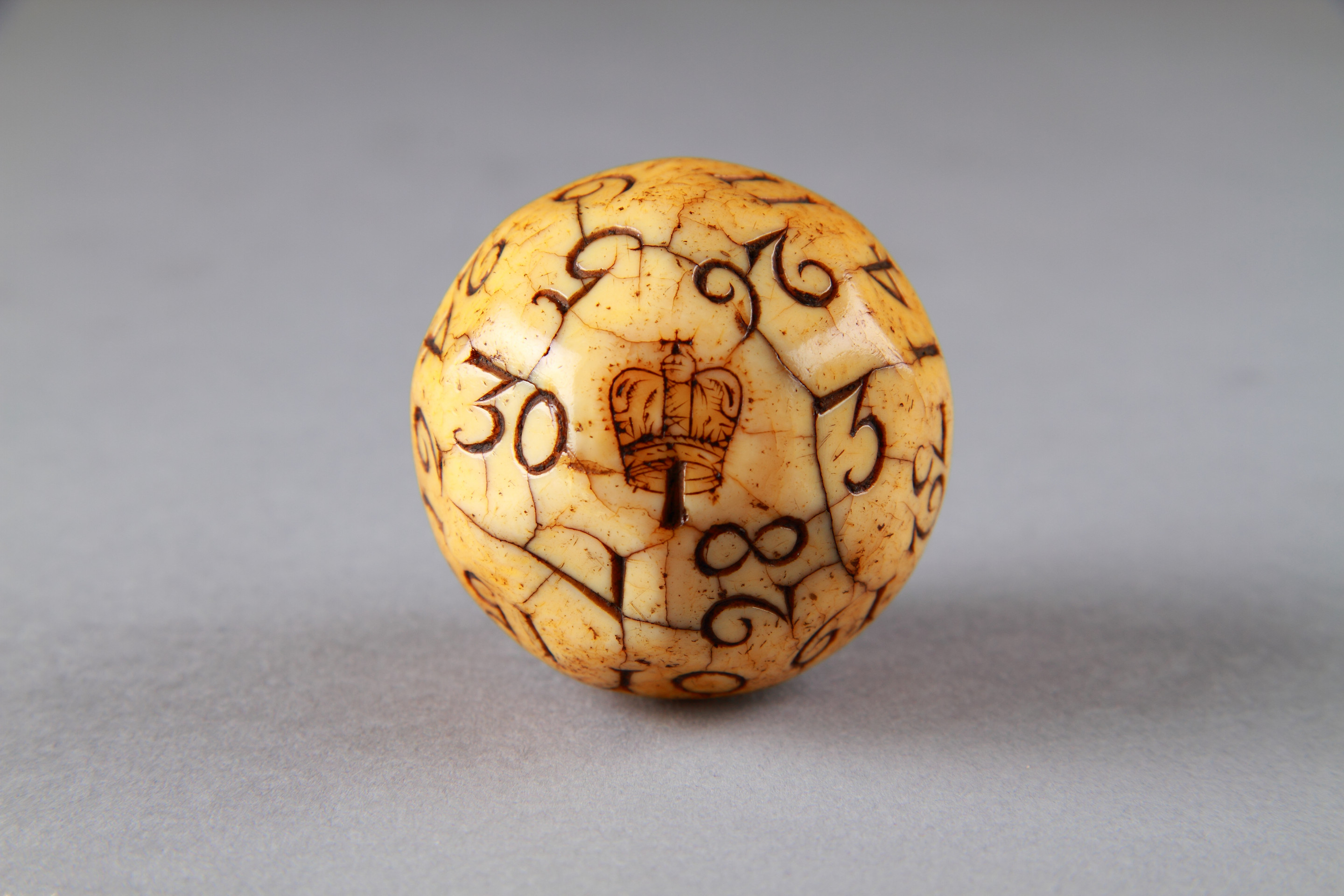 Early English Carved Ivory Lottery or Teetotum Gambling Ball